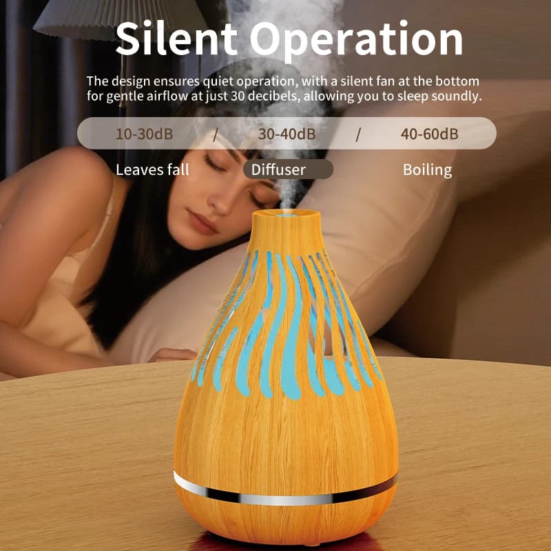Diffusore di Aromi a Ultrasuoni da 300ML con Effetto Legno, Umidificatore Silenzioso con Spegnimento Automatico per Camera da Letto, Ufficio e Casa