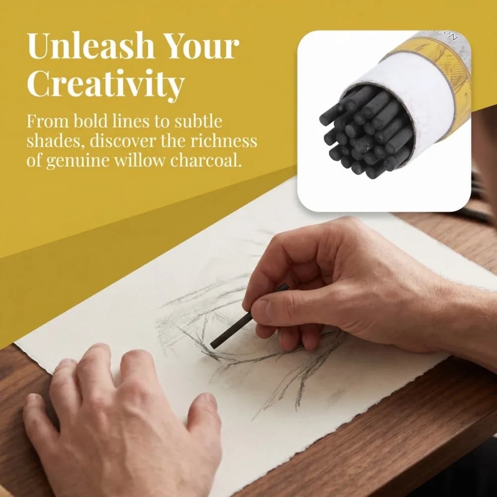 25PCS Black Charcoal Sticks Smooth Light Weight Artist Charcoal Strips Four Types Chinese Ink Painting Charcoal