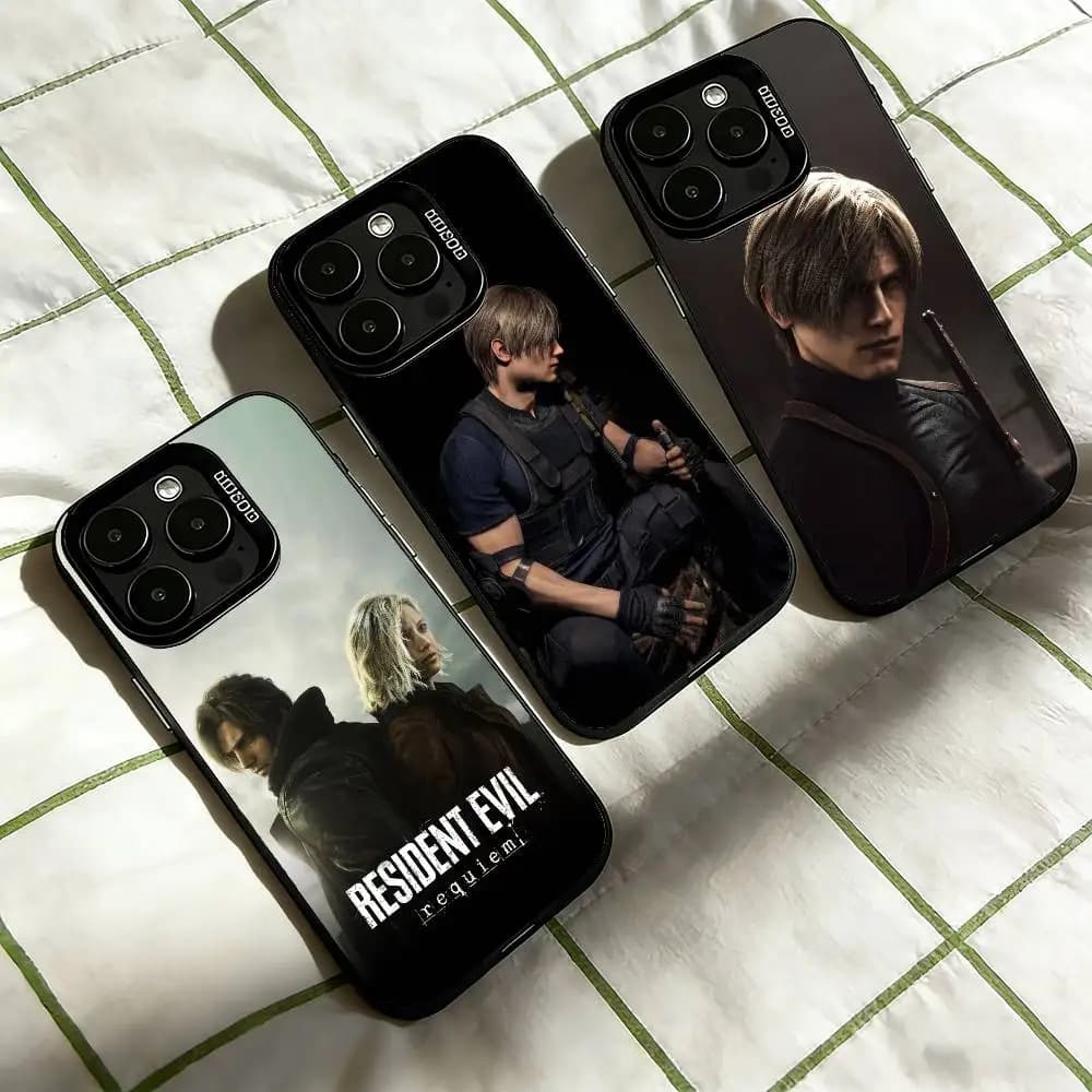 Custodia per telefono RER Ganme R-Resident Evil R-Requiem per iPhone 17, 16, 15, 14, 13, 12, 11 Plus, Pro Max, XS, Cover colorata argento e nera