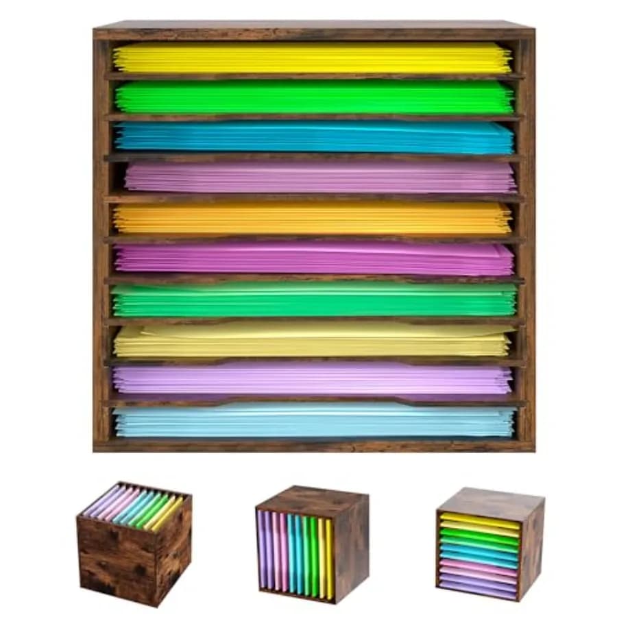 Organizzatore per Carta da Scrapbooking per Sala Artigianale, Scaffale da Scrivania 12x12 per Carta, Scomparto Regolabile a 10 Slot per Ufficio e Scuola