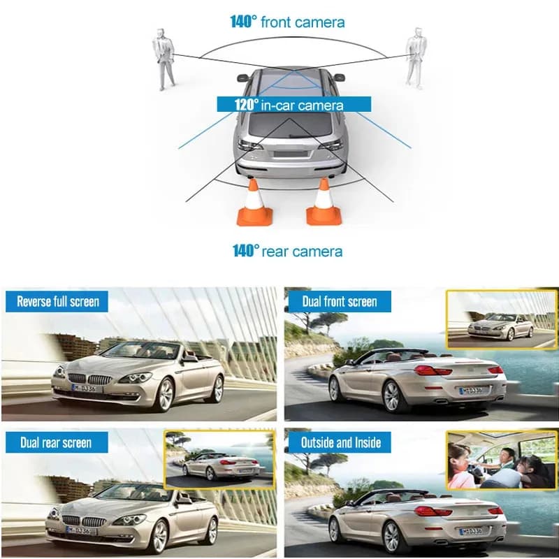2025 Hot 3.16 Inch IPS Screen Auto Dash Cam Wholesale 4K Dash 3-channel with double-angle lens Screen type TFT