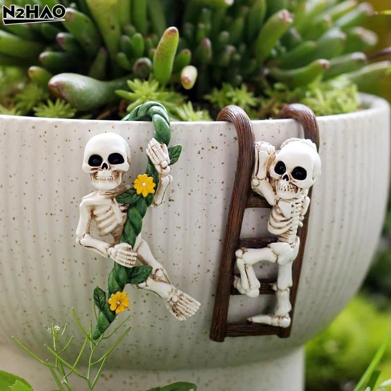 Set da 2 Pezzi di Decorazioni per Vasi a Forma di Scheletro, Supporti per Piante Rampicanti, Decorazioni Sospese per Vasi, Ornamenti per Vasi da Fiori