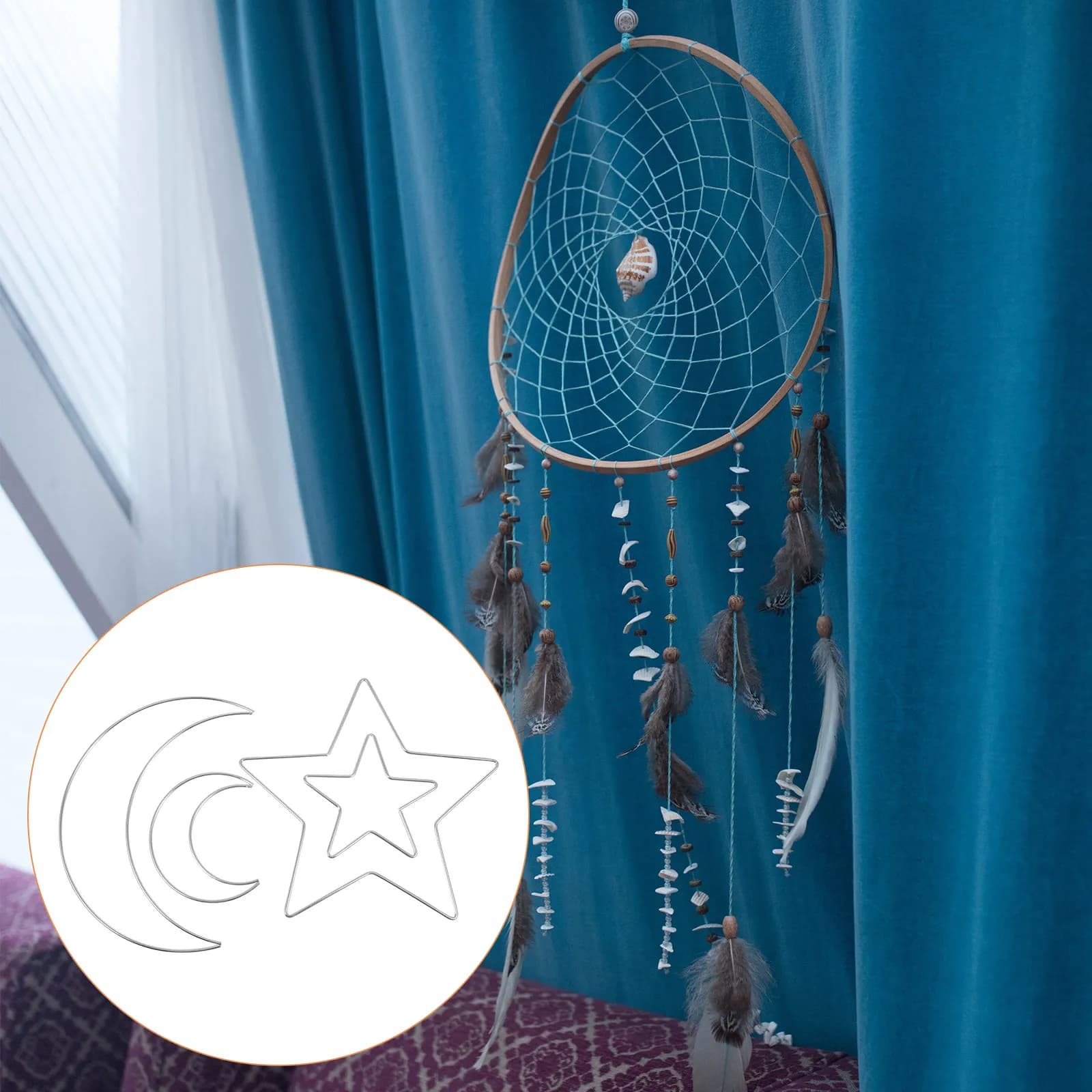 4Pcs High Quality Iron Circles Star Moon Pattern for Dream Catcher DIY Ring Wreath Crafting Xmas Wreath Making Material Decor