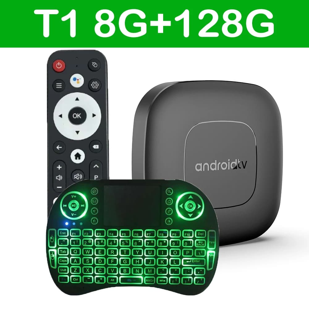 T1 Android 14 TV Box Smart Home Dual Wifi 2.4G e 5G 8K Video 6K Ram 4GB 8GB Rom 64GB 128GB Lettore multimediale Veloce Ai Box Google Voice