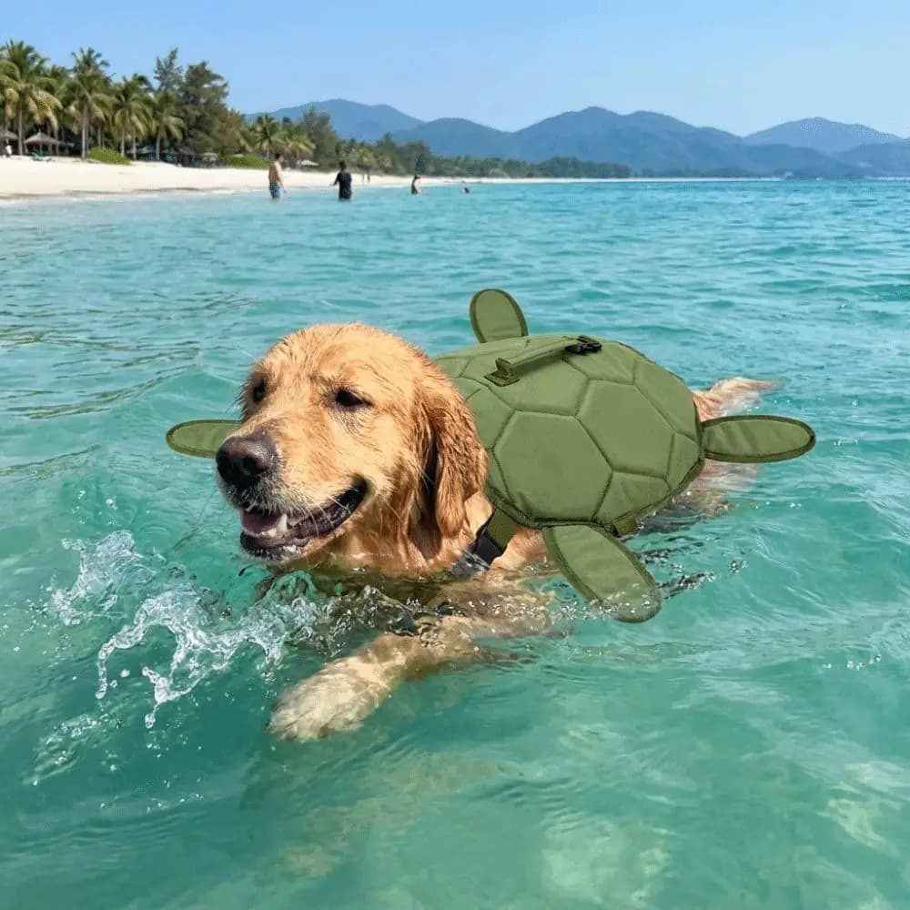 Giubbotto di Salvataggio per Animali Domestici a Forma di Tartaruga, Regolabile, con Maniglia Portatile e Riflettente