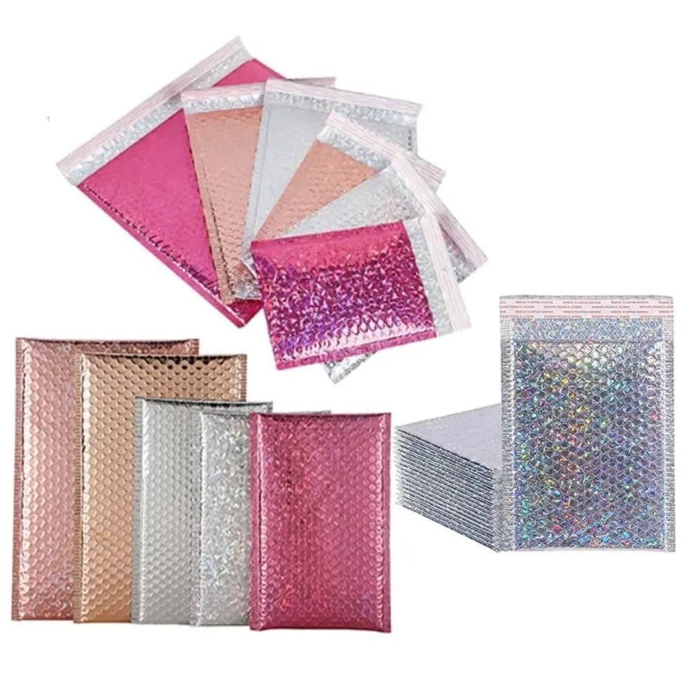 10pcs Self-Sealing Bubble Mailers Bag Waterproof Reusable Shipping Bags Multiple Sizes Colors Holographic Foam Bag For Business