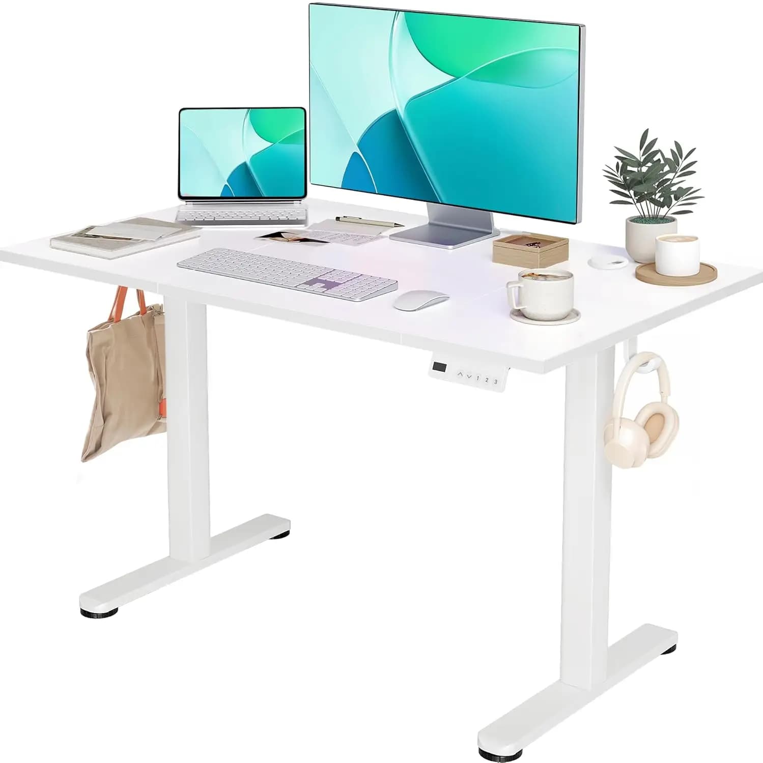 Scrivania Elettrica Regolabile in Altezza, 48 x 24 Pollici, con Gestione Cavi, per Ufficio Domestico, Personalizzabile