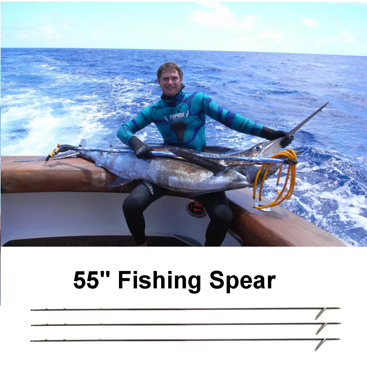 Speargun Spearfishing Spear Diving Gun Spear 17-4PH Stainless Steel Fish Spear Shaft Fishing Fork Harpoon Sharp Tip Head W/Barb