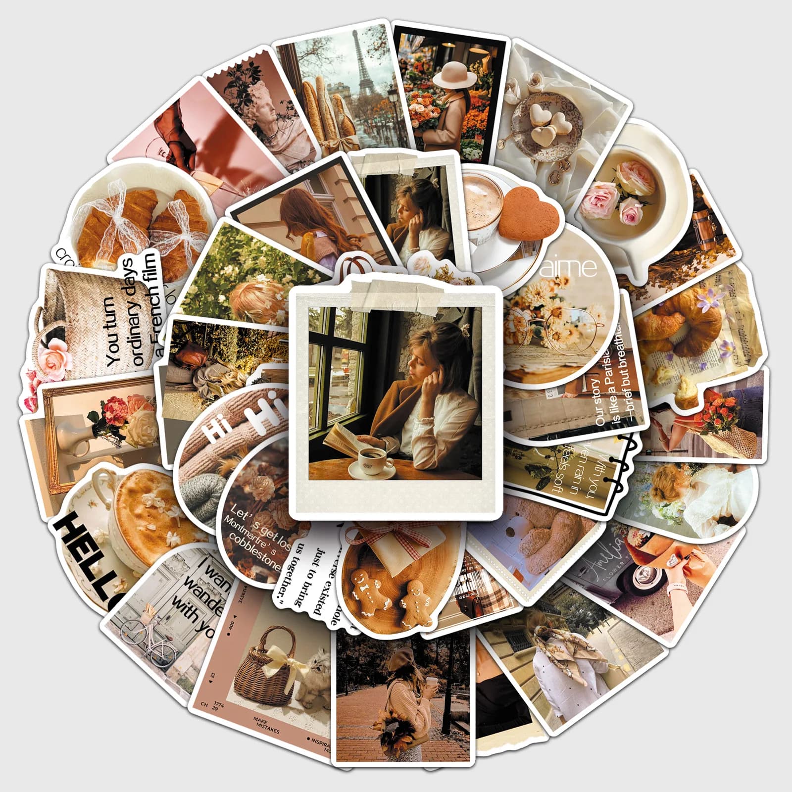 50 Pezzi di Adesivi Impermeabili Creativi in Stile Romantico Francese per Scrapbook, Diari, Agende, Tazze e Quaderni, Tema Francese Decorativo