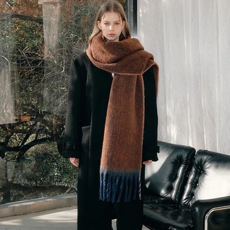 Thick Winter Women's Scarf Pure Color Warm Student Shoulder Wrap Mouton Hair Fine Beard Korean Style Reed Scarf