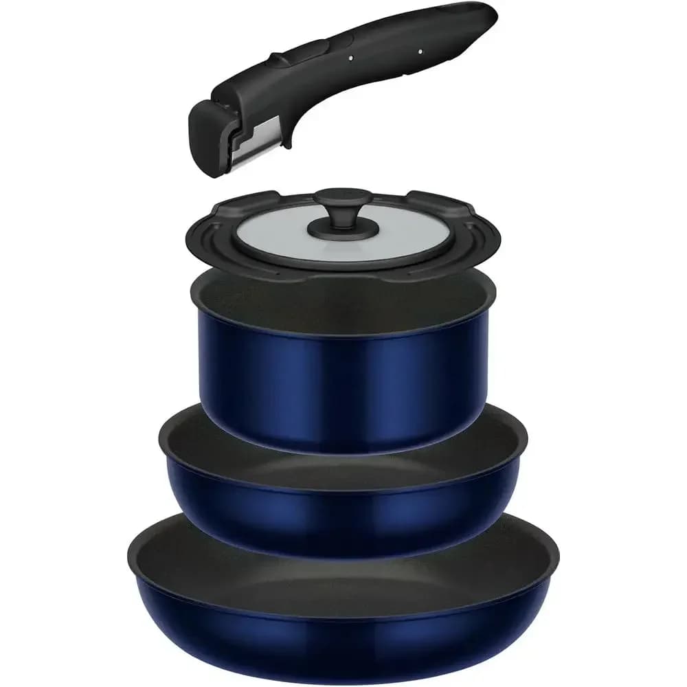 Set di 5 Padelle Antiaderenti Blu Scuro, Compatibili con Fornelli a Gas