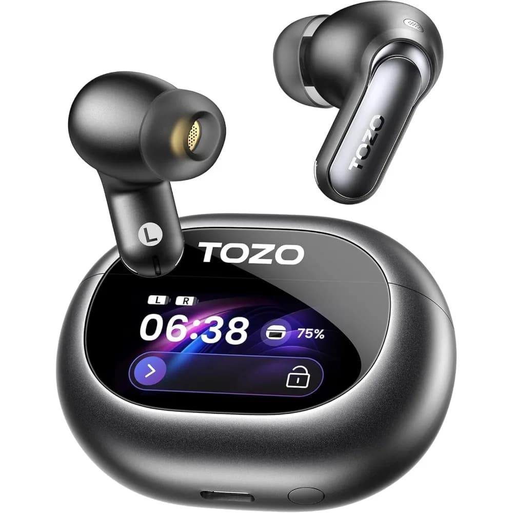 Noise Cancelling Earbuds: Hi-Res Audio, LCD Screen, 80H Playtime, Waterproof, 32 EQs via App, Wireless Charging