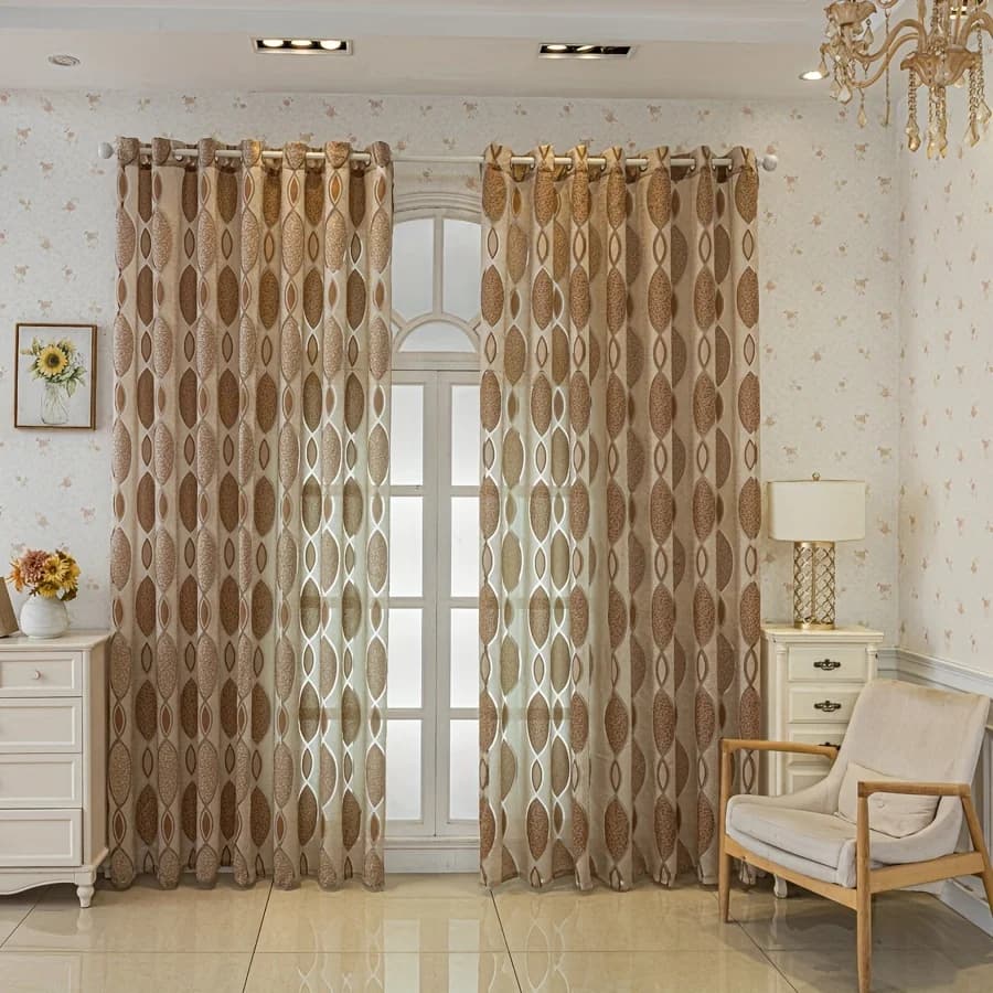 Tende Trasparenti con Motivo Geometrico a Foglie, Voile Moderno di Lusso Filtrante la Luce, Tende Pronte all'Uso per Soggiorno