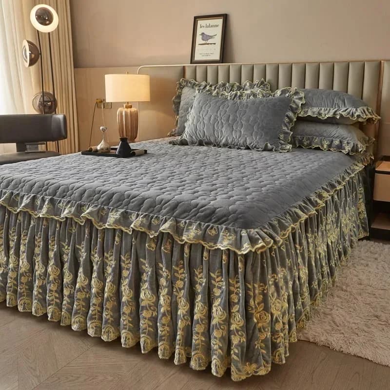 AI WINSURE-Lussuoso set di lenzuola in velluto con federa, king size queen size, coprimaterasso trapuntato, morbido ricamo, 3 pezzi