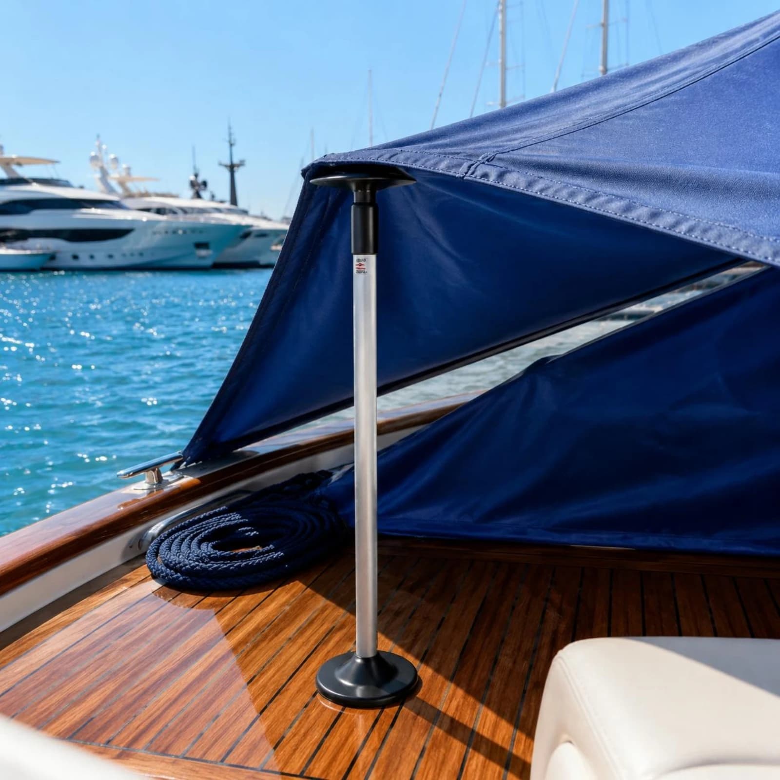 Telescopic Marine Support Pole Slotted Top Plate Boat Tarp Support Pole Silver Shaft
