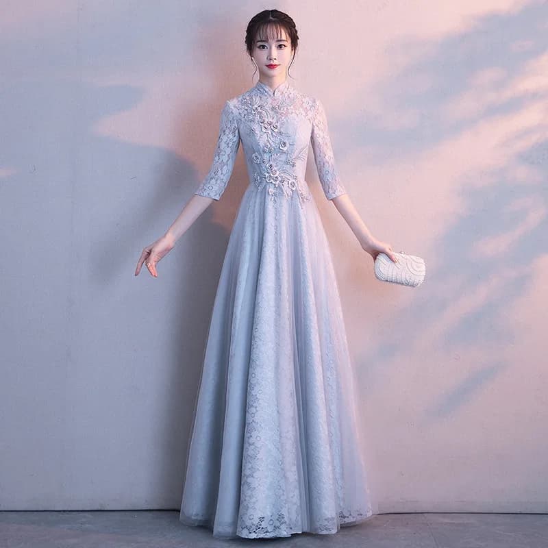 Abito da sera lungo da donna 2025, nuovo modello autunno inverno, stile cinese, per banchetti e meeting annuali, con vita alta, in tessuto elegante