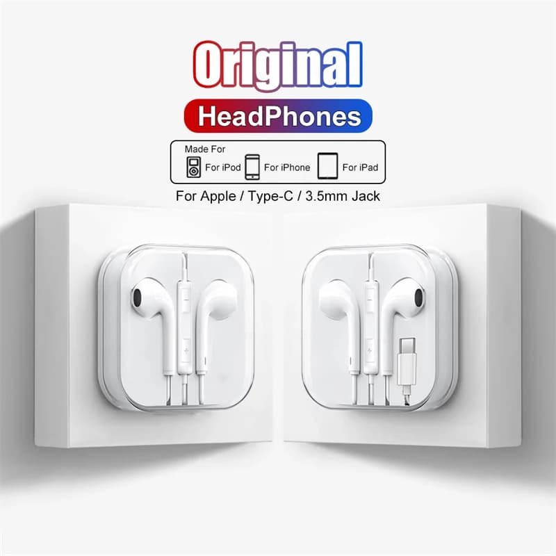 Per IOS Cuffie originali per iPhone 14 13 12 11 Pro Max Auricolari Lightning X XS XR 7 8 Plus SE Tipo-C Auricolari Bluetooth cablati