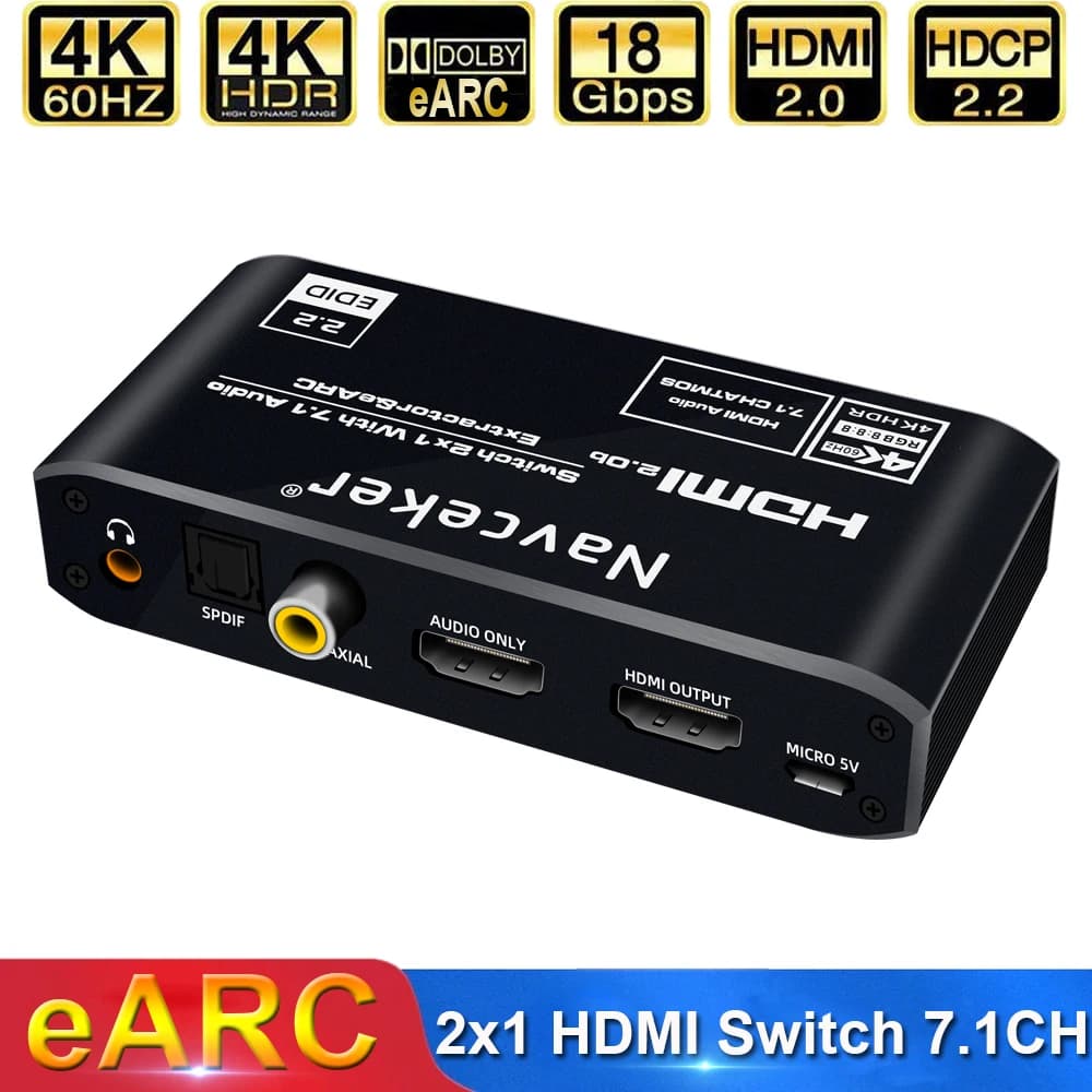 Navceker 4K 120Hz HDMI Switch eARC de Audio Extractor optical Toslink HDMI 2.0 Switch 4K 60Hz HDMI Remote Switcher for PS5 XBox
