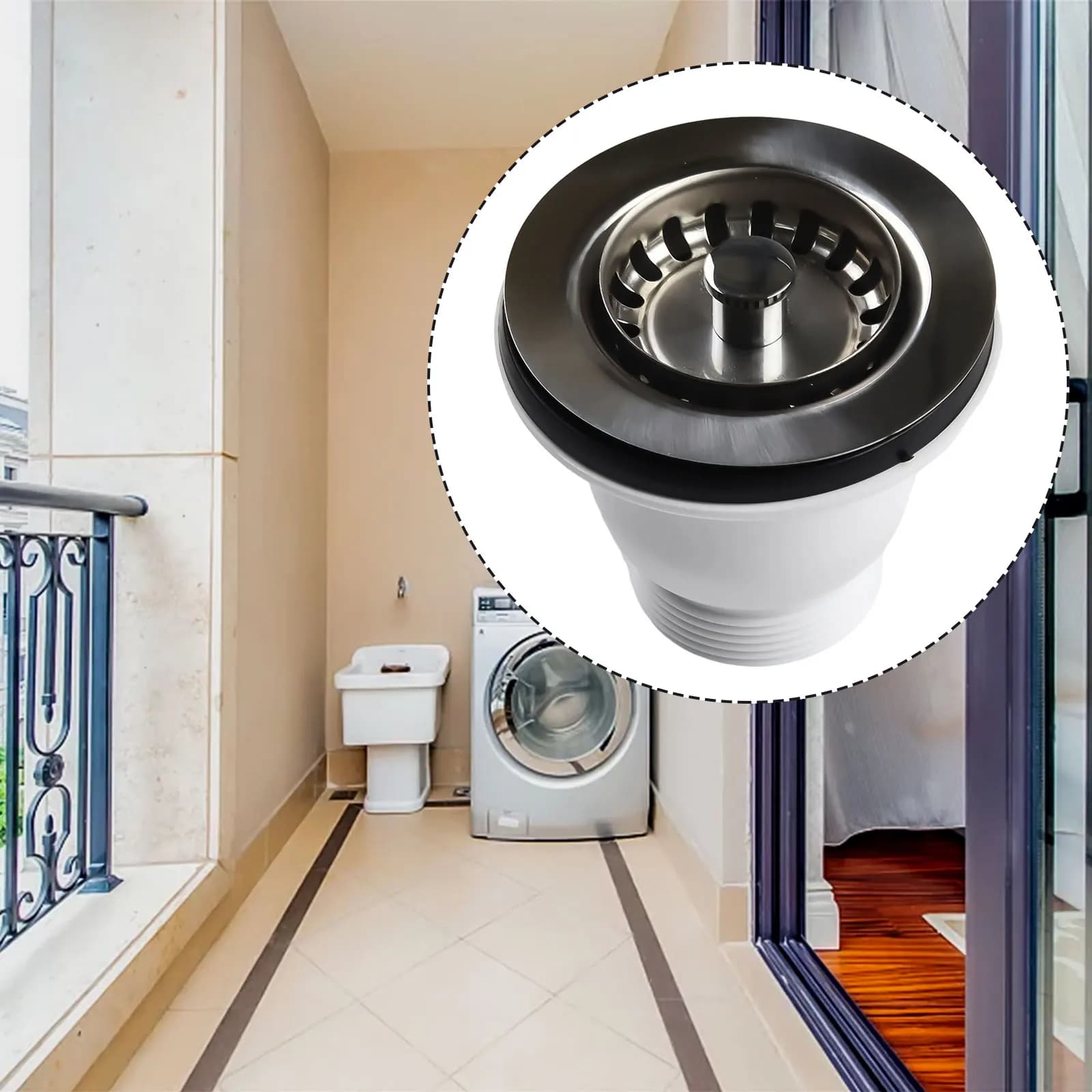 Basket Sink Strainer Silver 85mm Flange Accessories Balcony Belfast Drainer Kit Opening 60mm Replacement Waste