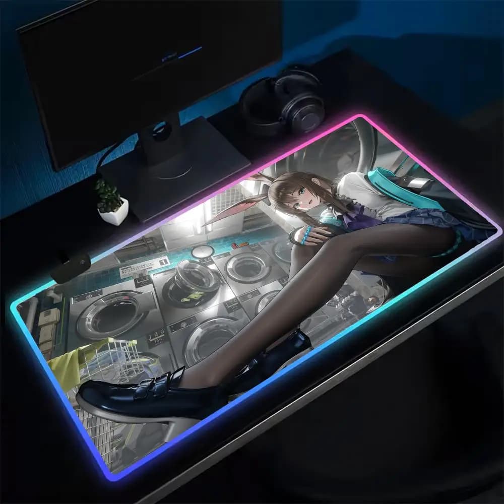 Tappetino per mouse Arknights Amiya Tappetini da tavolo LED da gioco anime Tappetini da scrivania in gomma retroilluminati XXL RGB