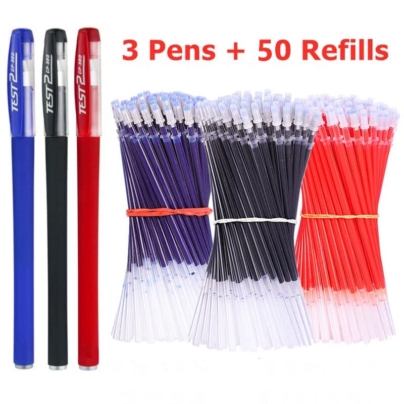 3 penne gel + 50 ricariche Set 0,38 mm Nero Blu Rosso Inchiostro Penne sfuse Punta sottile Diario Scrittura Materiale scolastico Cancelleria all'ingrosso