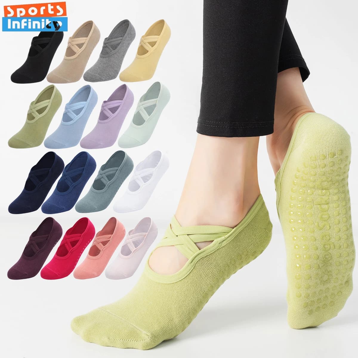 Backless yoga socks with fashionable cross straps Professional anti-slip women shoes for pilates Sports socks for classical dance, fitness, aerobic
