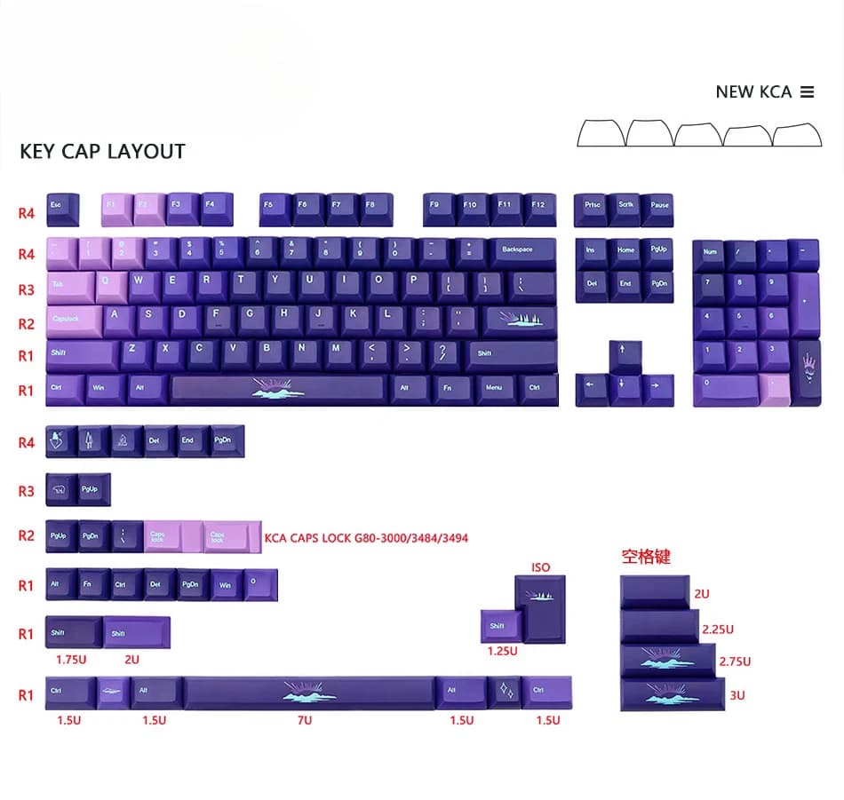 KCA High Aurora Borealis Keycap PBT Sublimazione a cinque lati 139 tasti Adattabile 61/68/104/108 Tastiera meccanica
