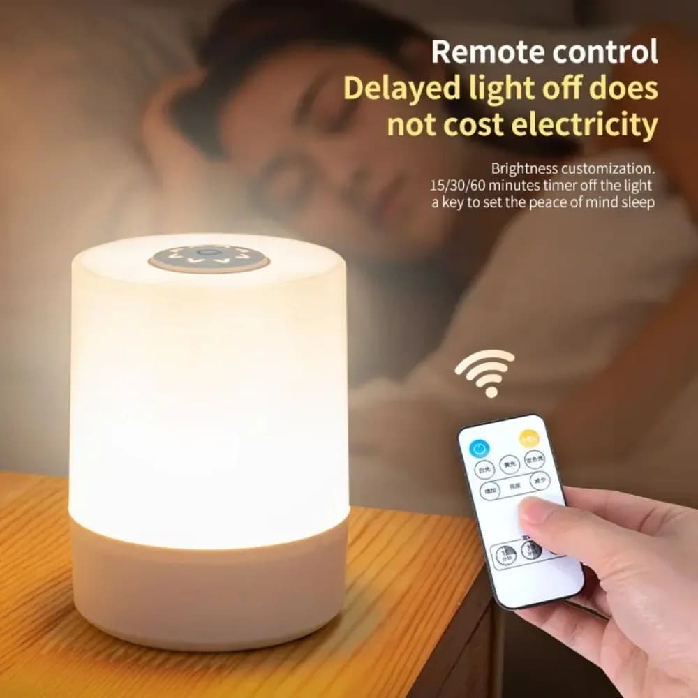 Lampada da notte a LED con telecomando Luce notturna wireless ricaricabile tramite USB per lampada da comodino calda Lampada da notte da scrivania decorativa