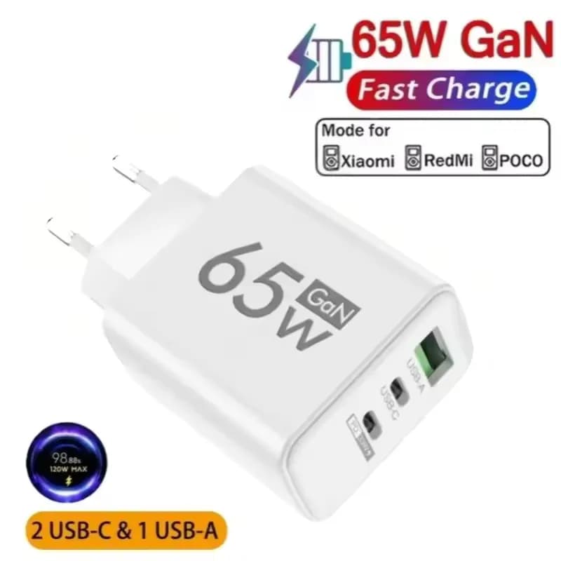 Caricatore GaN da 65 W USB PD Tipo C Ricarica rapida Adattatore per telefono con spina EU/US/KR QC3.0 per iPhone 15 16 Samsung Galaxy S23 Xiaomi Huawei
