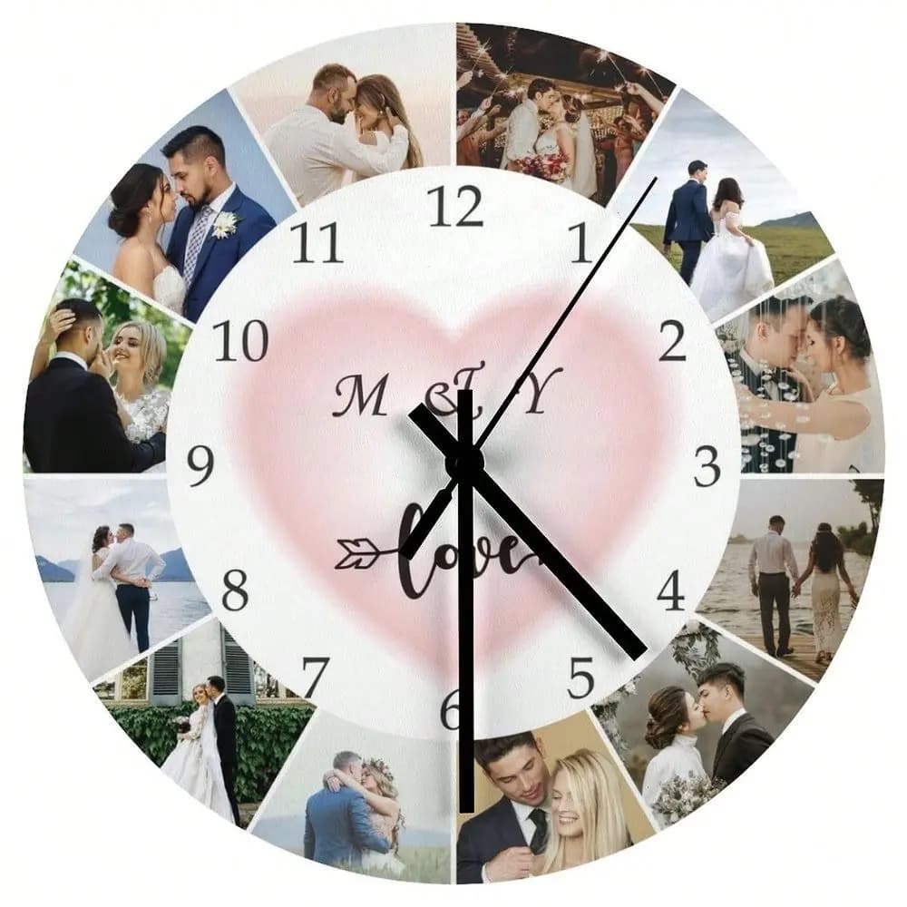 10 Inch Clocks For Walls Personalized Clock With Picture, Customizable Wall Clock With Photo Non Ticking Silent Round Decoratio