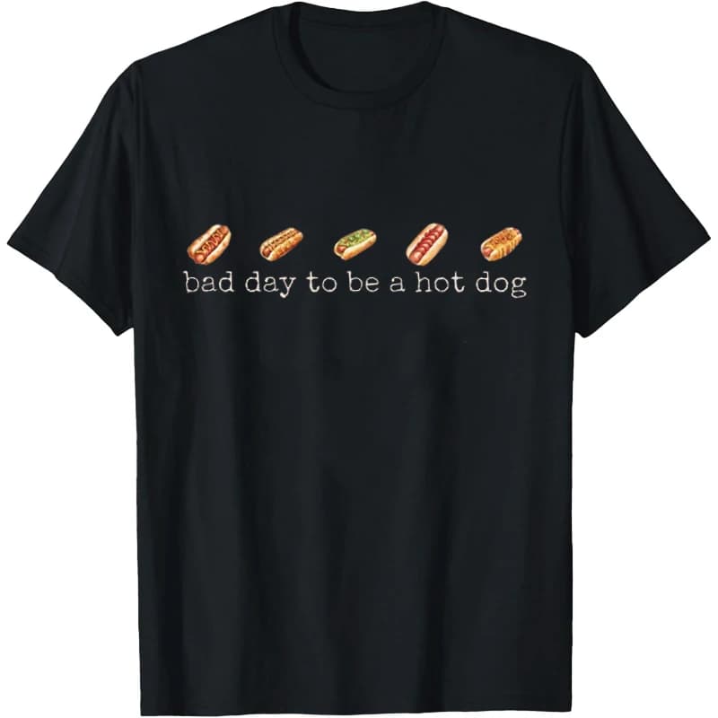 T-shirt Hot Dog con motivo divertente, in puro cotone, girocollo, streetwear, abbigliamento a tema cibo interessante