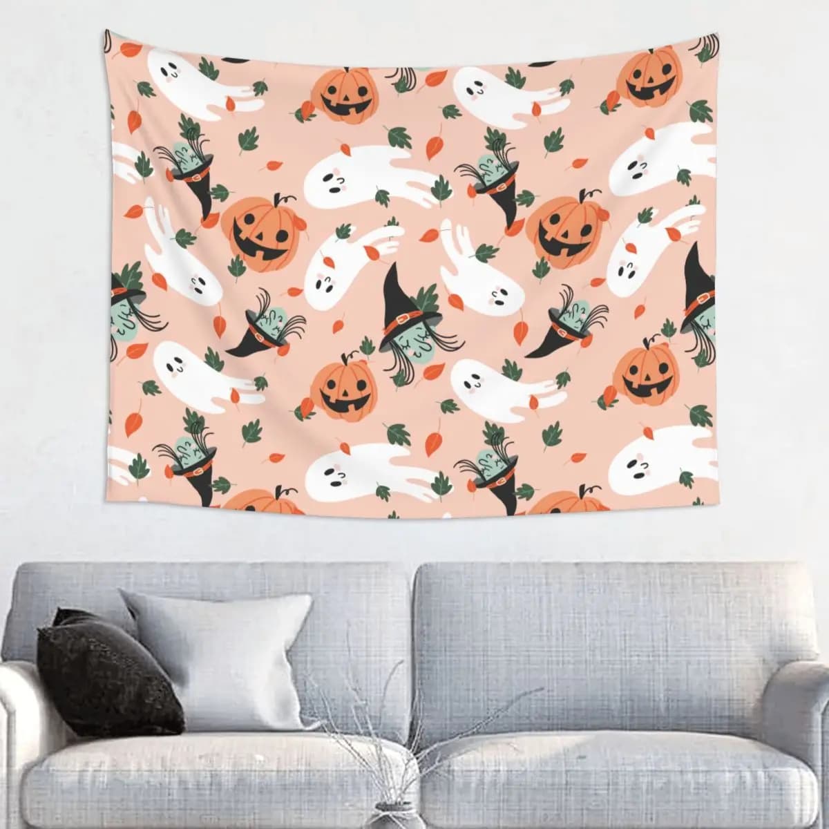 Halloween Tapestry Bohemian Polyester Wall Hanging Pumpkin Ghost Witch Cartoon Wall Decor Yoga Mat Witchcraft Wall Tapestry