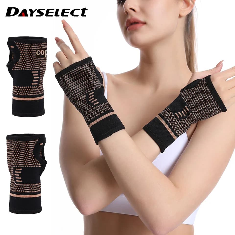Protezioni per il polso in fibra di rame Tessitura elastica Tessuto lavorato a maglia in nylon contenente rame Protezione per il palmo pressurizzato Previene lesioni al polso