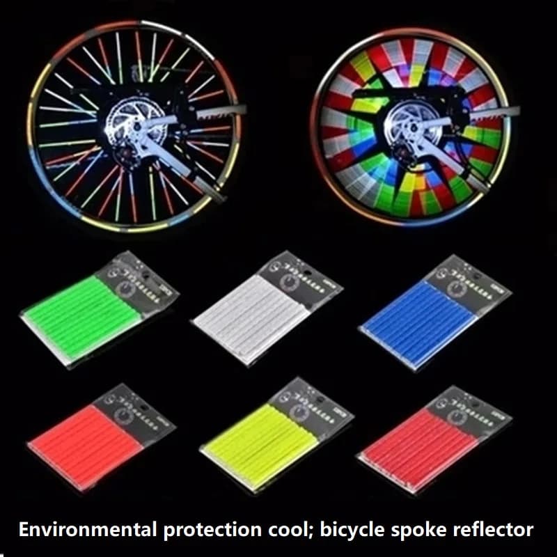 Kit di avvertimento di sicurezza riflettente da 12 pezzi Raggi colorati per ruote di bicicletta Adesivo fai da te Riflettore di luce CLFT02