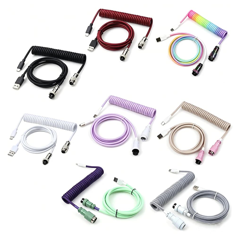 Type C To USB-A Mechanical Coiled Keyboard Cable Detachable Metal Aviator Double Sleeved Wire for Tuzi Mechanical Keyboard