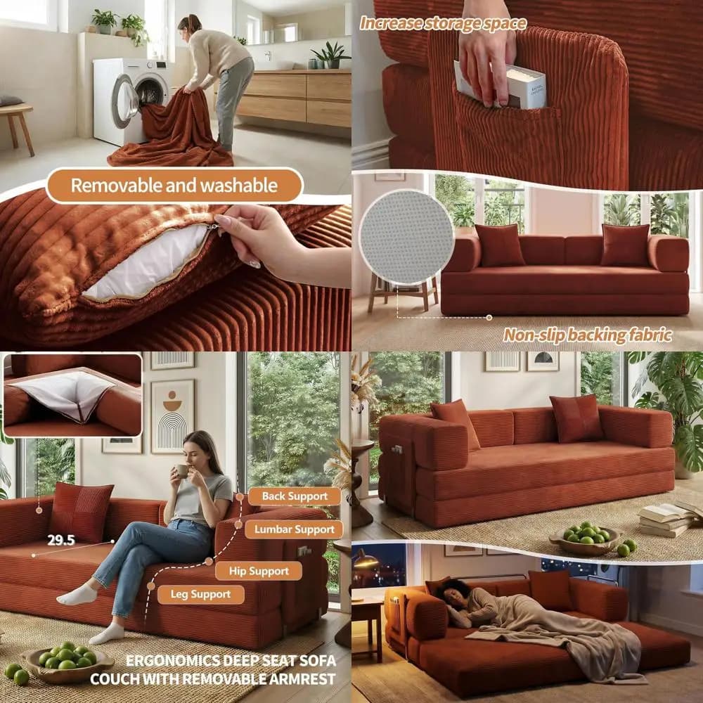 Divano letto trasformabile con cuscino per braccioli, divano letto 4 in 1, mobile da soggiorno, tessuto in velluto a coste, nessun assemblaggio richiesto, o