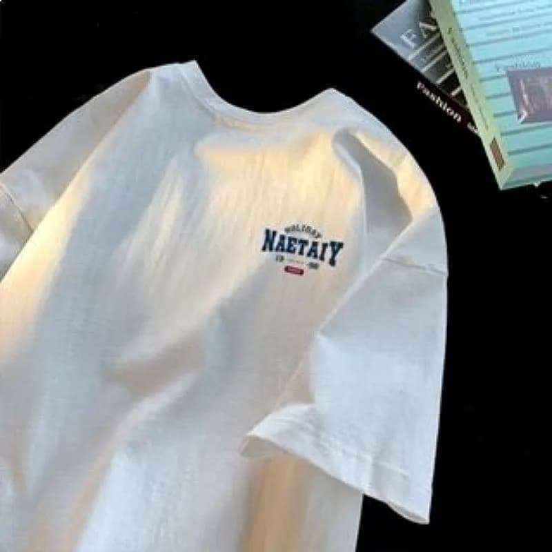 Vintage Letter Print Premium Cotton Round Neck T-shirt Oversized 8XL Loose Breathable Summer American Trend Couple Top