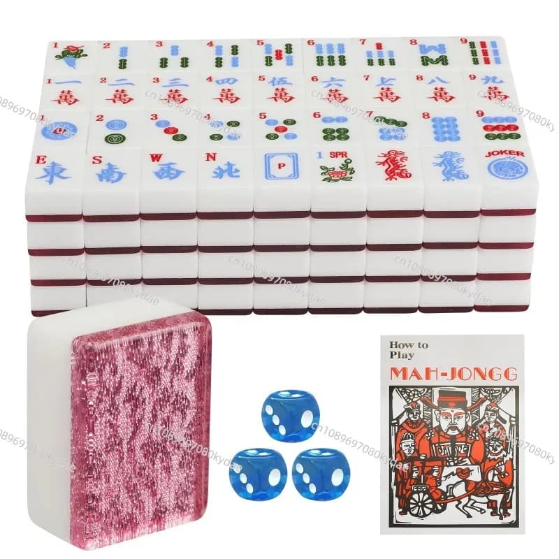 Set Mahjong da 166 Tessere, Mahjong Americano Grande da 40mm, per Riunioni Familiari, in Acrilico con Strisce Rosa