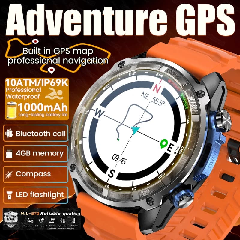 New Smart Watch GPS for Outdoor Adventures Integrated GPS Map 4 GB 1000 mAh Memory Bluetooth 10ATM Sports Smartwatch For Men Waterproof