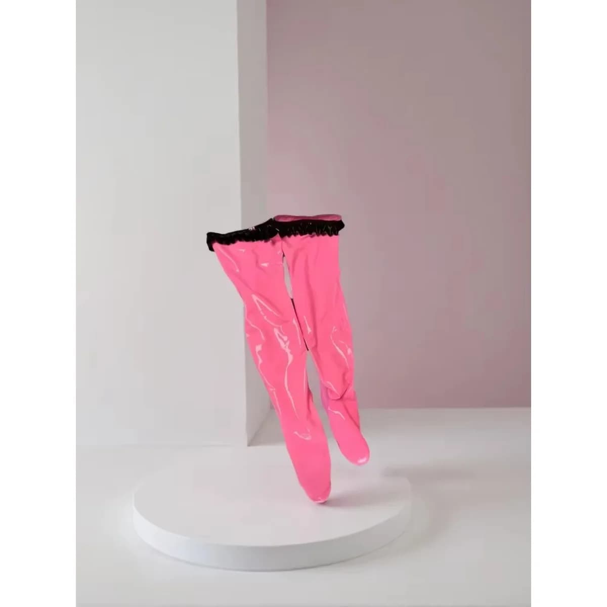 Women Latex Stockings Red with Black Thigh Socks for Women Wear Cosplay Costumes Support Custom Made