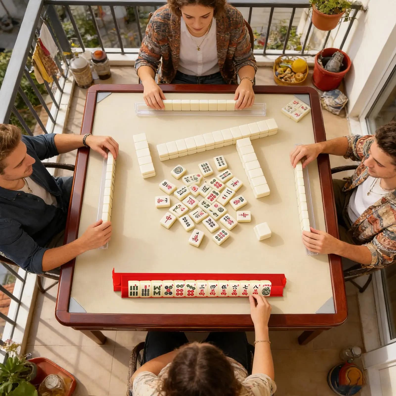 Supporto e spingitore per tessere Mahjong, set da 4 pezzi per Domino, supporti per Mahjong con spingitori per casa, viaggi, club e vacanze