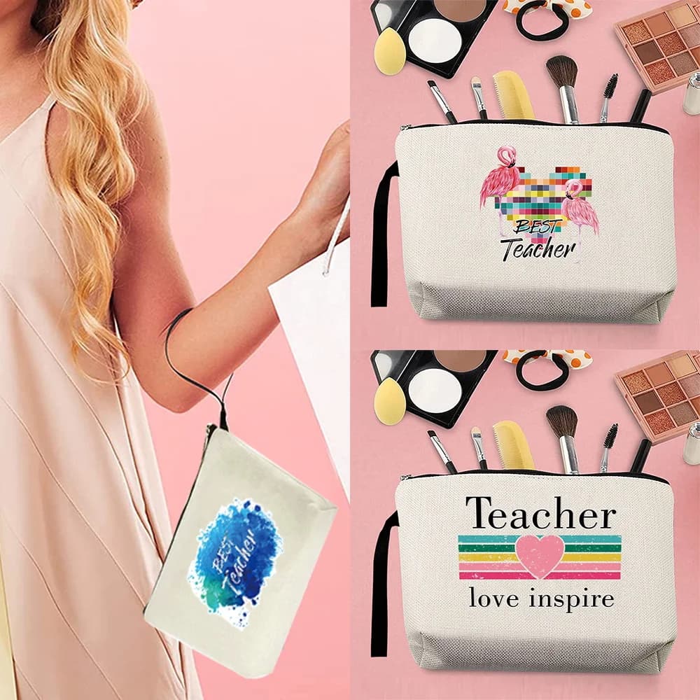 Borsa Cosmetica Portatile Serie Teacher, Astuccio da Viaggio per Trucchi, Portafoglio per Cellulare, Pochette con Cerniera, Borsa Portaoggetti
