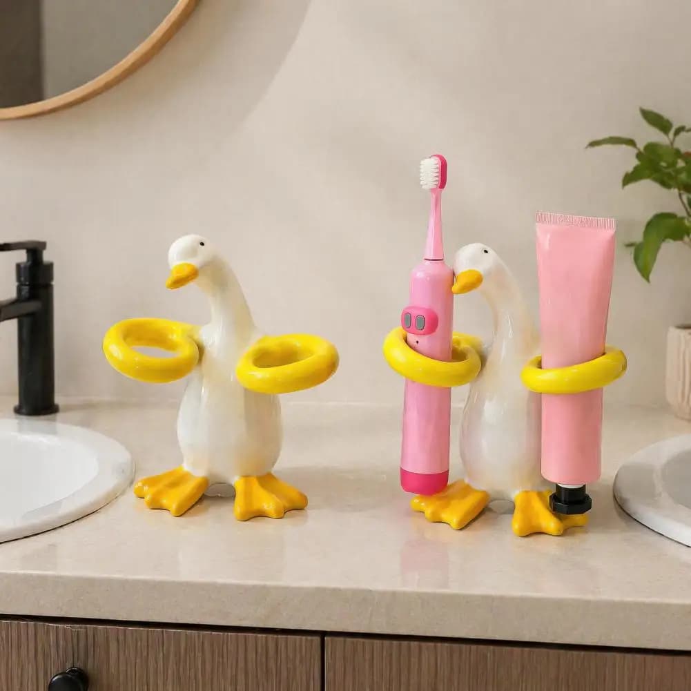 Duck Shape Toothbrush Holder, Ceramic Electric Toothbrush Stand, Cute Bathroom Countertop Organizer, For Bathrooms Countertop