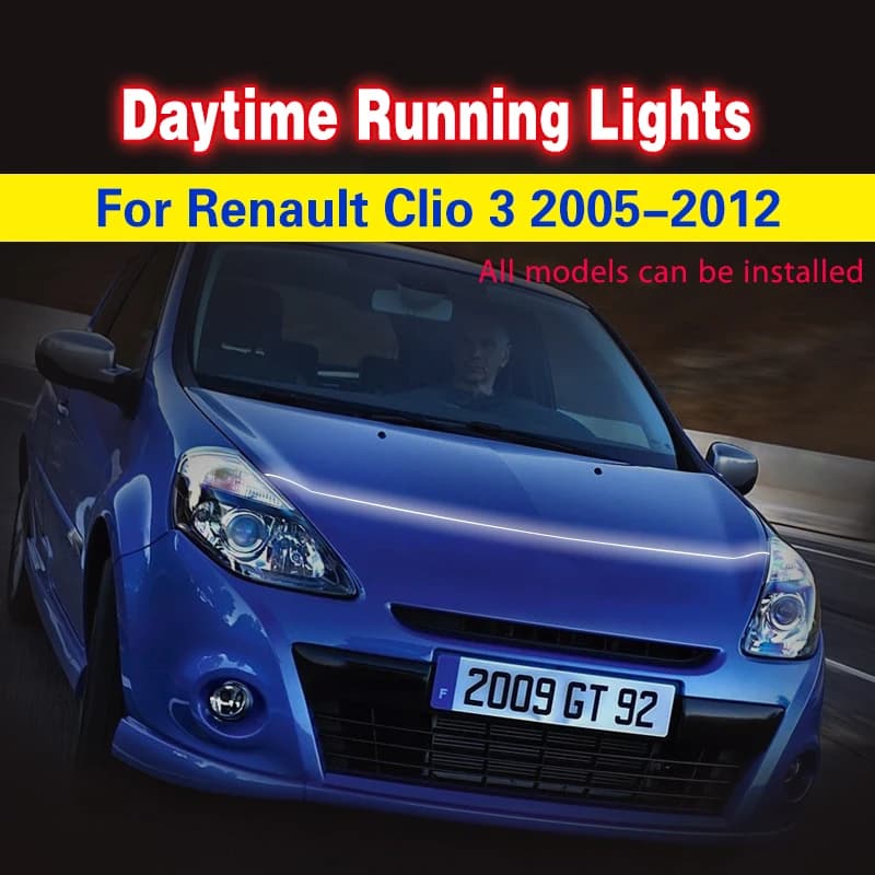 DRL LED Luce di marcia diurna Striscia flessibile impermeabile Faro Auto Luci di guida decorative 12V per Renault Clio 3 2005-2012
