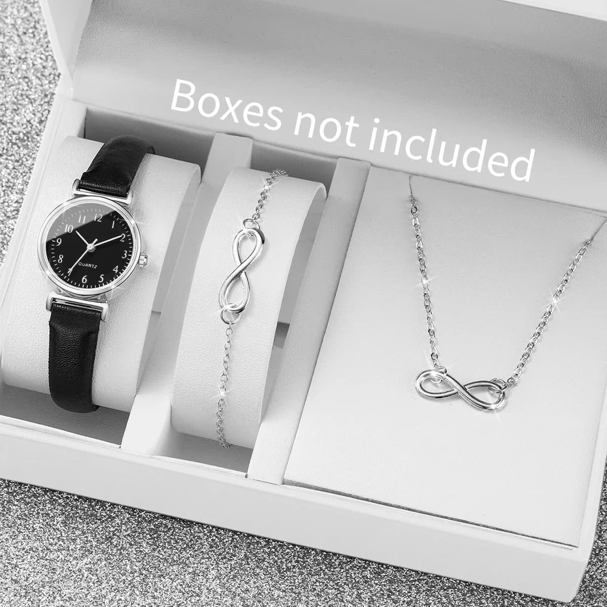 3 pcs fashion small arabic dial women's leather strap women's watch quartz jewelry set (without box)