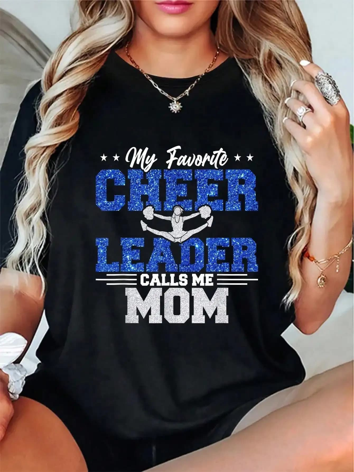 Il mio cheerleader preferito mi chiama mamma cheerla mamma T-shirt girocollo a maniche corte T-shirt grafica da donna e da uomo