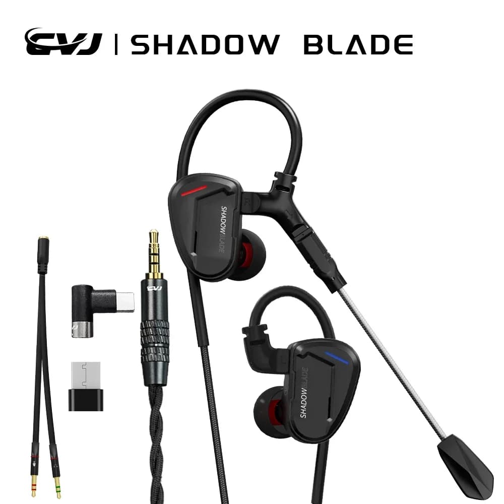 CVJ Shadow Blade In-Ear Monitor Earphones With Detachable Boom Mic Vibration Feedback Immersive Game Music Headset Modular Cable