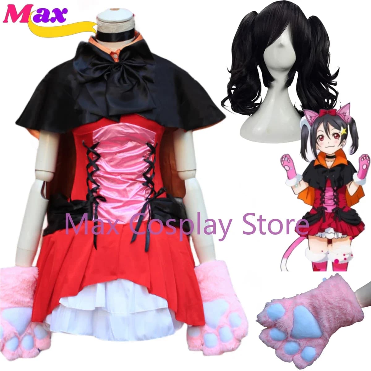 Max Anime LoveLive! Nico Yazawa Costume Cosplay Parrucca Gatto Vestito Diavolo Strega Cameriera Abbigliamento Uniforme Donna Sexy Kawaii Vestito di Carnevale