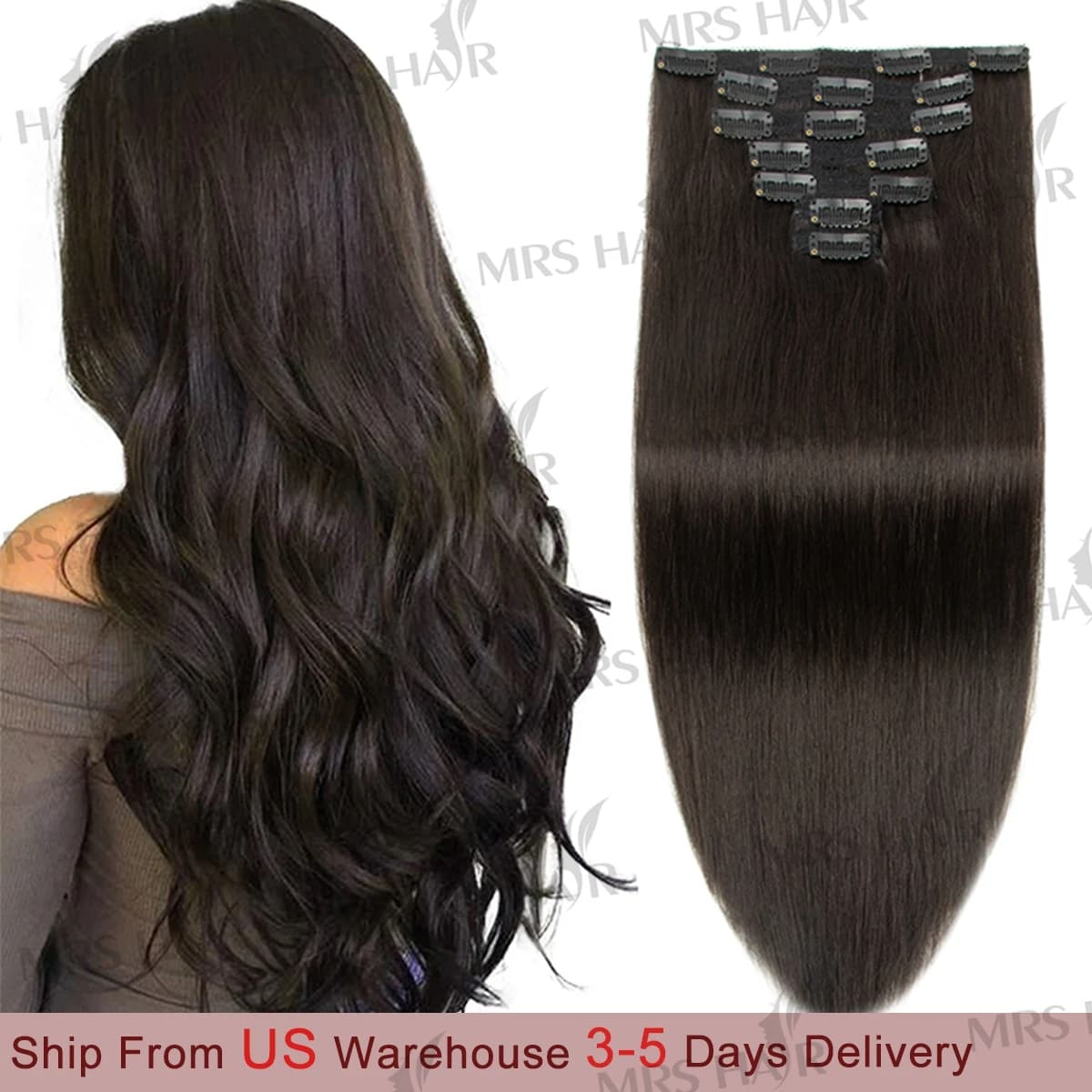 Extensions for hair with clip, natural, in real human hair Remy, with double texture, for woman