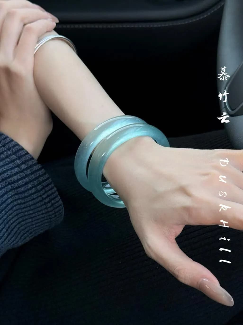 Bracciale naturale in giada blu ghiaccio, colore blu, giada trasparente come acqua ghiacciata